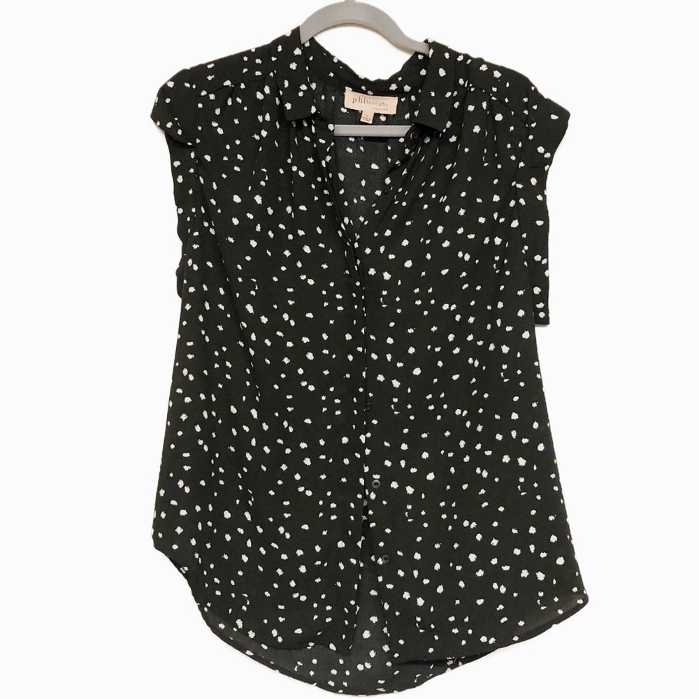 Philosophy sleeveless blouse polka dot collared v-neck